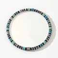 Hand-woven Bohemian bracelet with natural semi-precious stones in cylindrical geometric shape