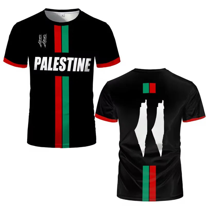 3D printed football T-shirt with stereoscopic pattern in black, half-sleeve design
