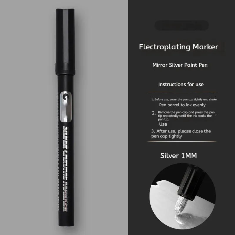 Mirror marker pen with waterproof ink for writing on glass, showing 1mm and 2mm tip options