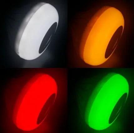 White smart LED bulb with Bluetooth speaker and remote control for multi-colour lighting.