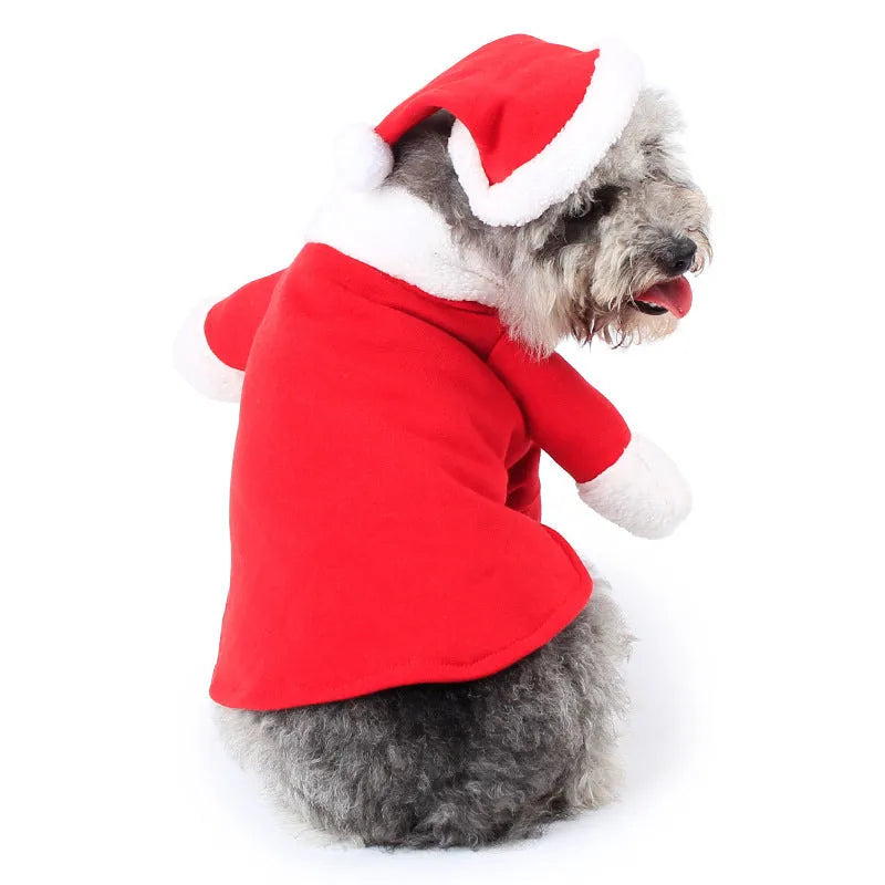 Red polar fleece Santa costume for dog or cat with stretchable design