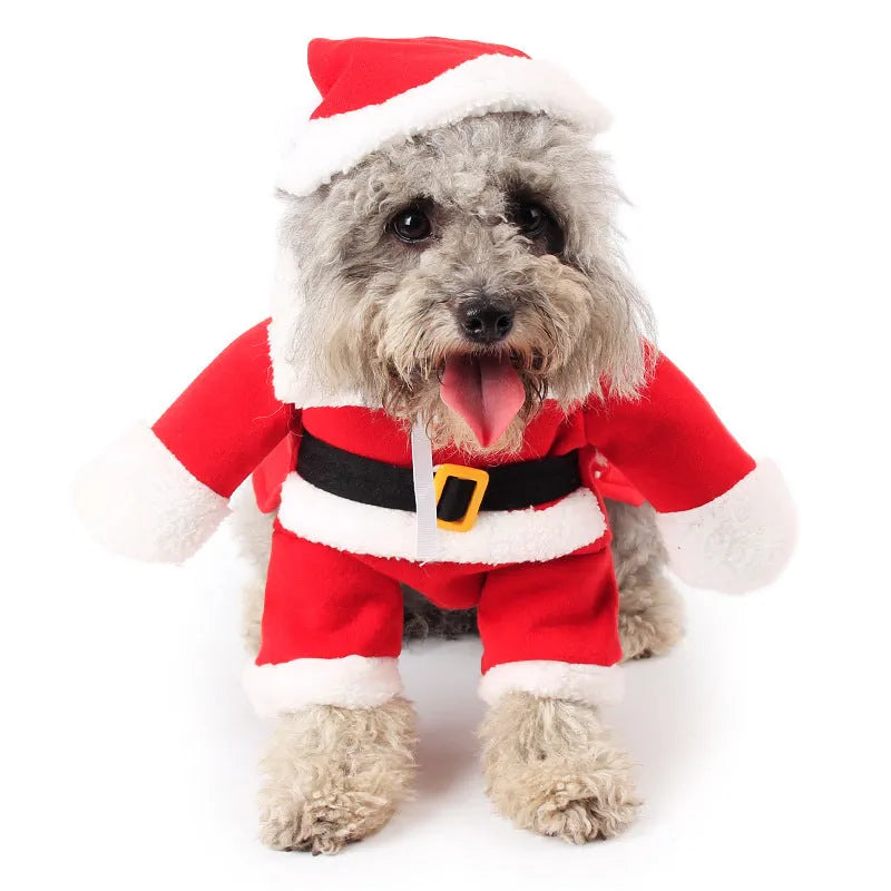 Red polar fleece Santa costume for dog or cat with stretchable design
