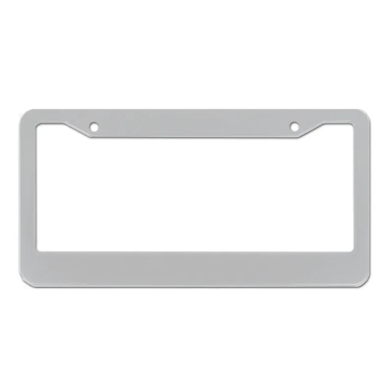 Minimalist black aluminium alloy car licence plate frame with slotted holes on a white background.