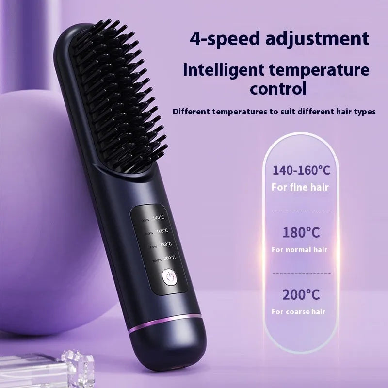 White portable negative ion hair comb with USB charging port and ABS plastic construction measuring 15-20cm length