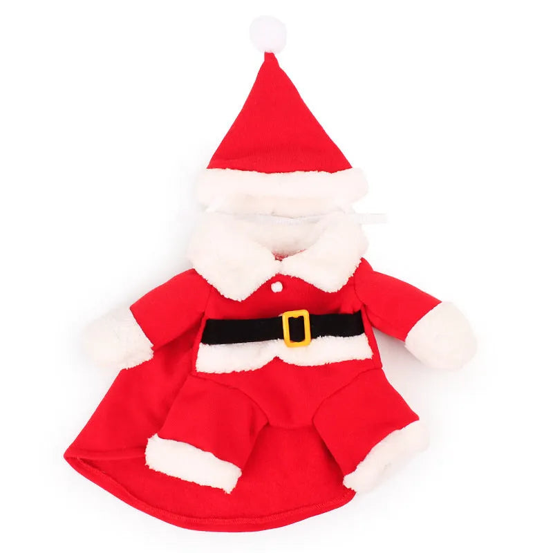 Red polar fleece Santa costume for dog or cat with stretchable design