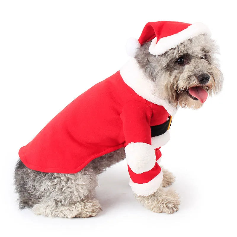Red polar fleece Santa costume for dog or cat with stretchable design