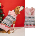 Green diamond pattern pet sweater on small dog showing knit texture and proper fit