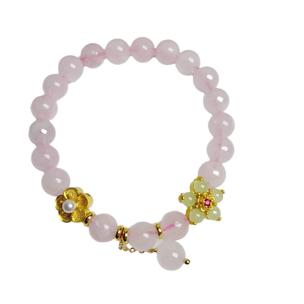 Pink Chinese crystal bracelet with peach blossom design for women's jewellery