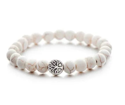 6cm alloy bracelet with natural stone elements in volcanic, tiger eye, or pine wood variations