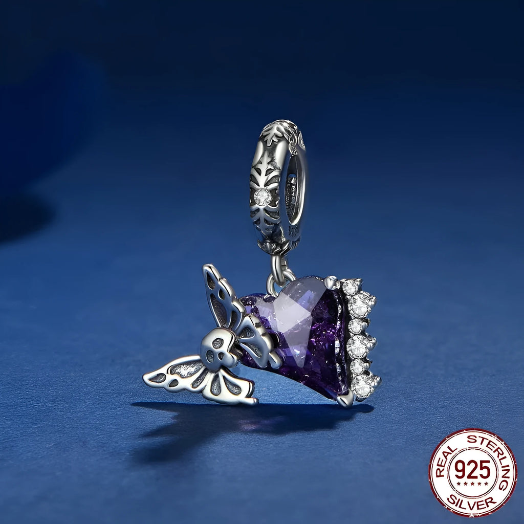 S925 silver dark skull butterfly bead 23x14mm with 4.5mm aperture for DIY jewellery making
