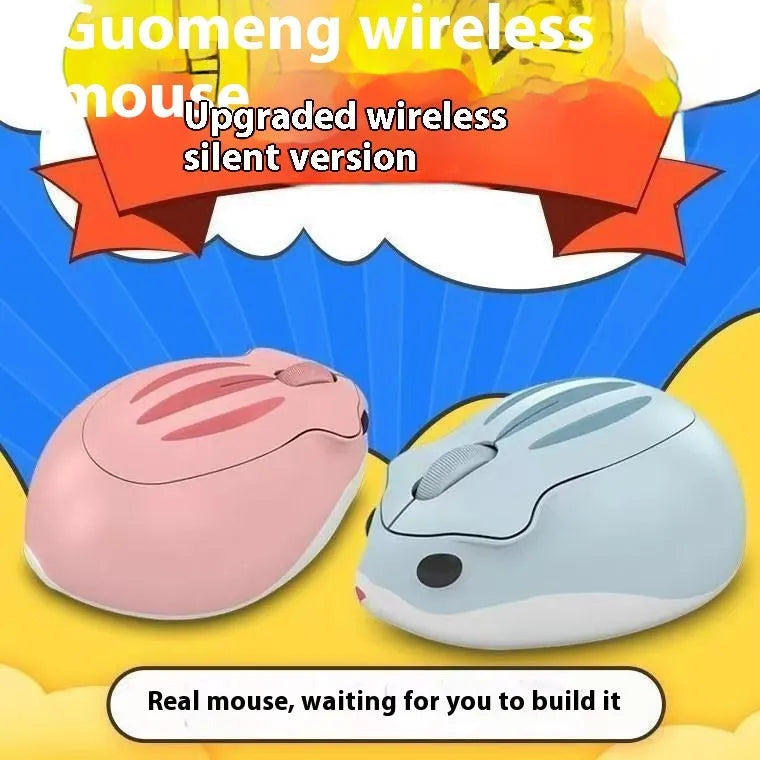 Hamster wireless mute mouse in grey, pink, or yellow with Bluetooth connectivity and compact size