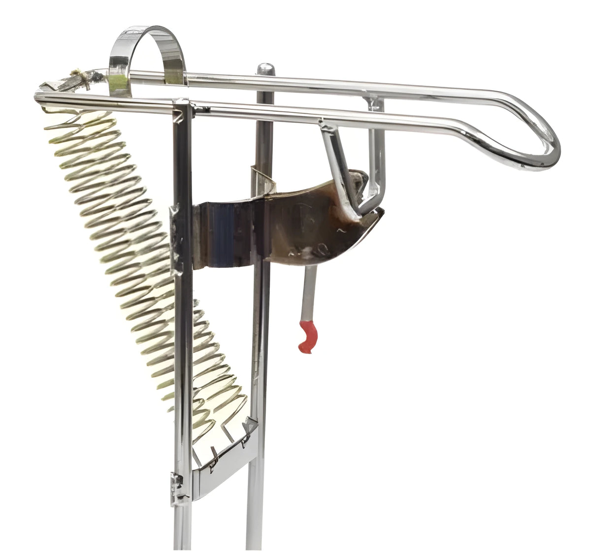 Automatic fishing rod holder in high-strength hard steel with bearing trigger and elastic feet for big and small fish.
