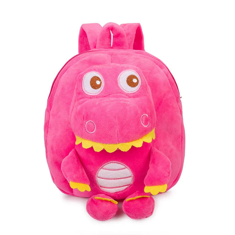 Baby Dinosaur Plush Toy Backpack in blue with embroidered design, soft handle, and 20L capacity