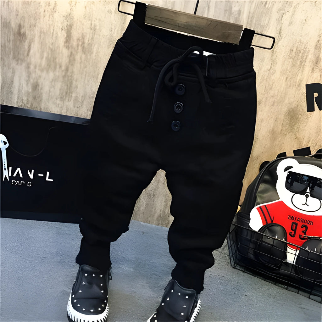 Boys' black fleece-lined winter jeans in cotton denim, straight-leg trousers, sizes 90cm to 130cm