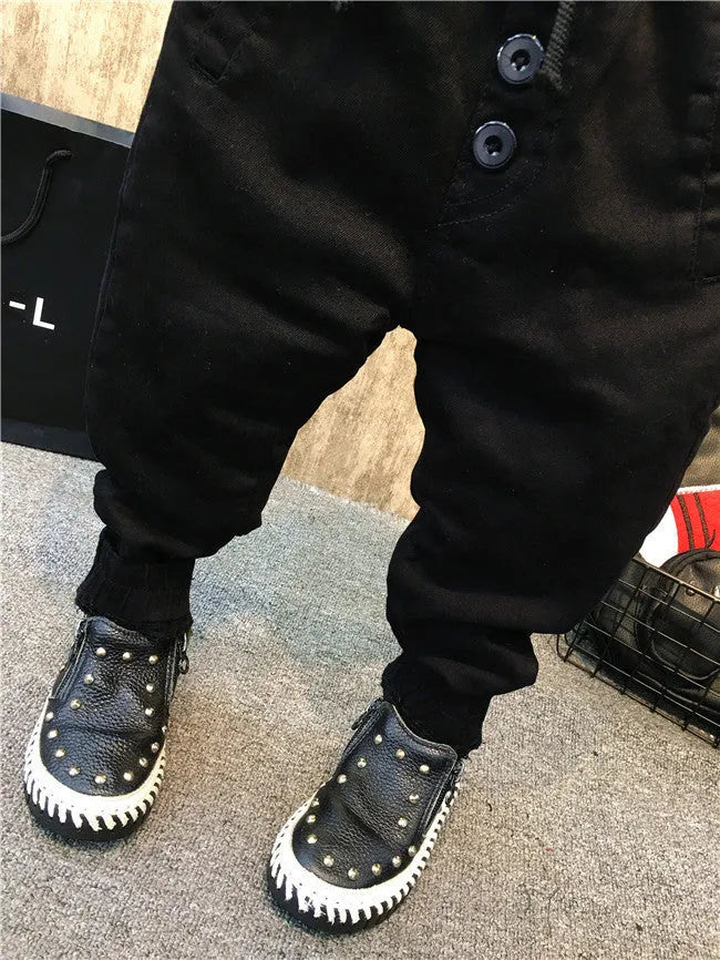 Boys' black fleece-lined winter jeans in cotton denim, straight-leg trousers, sizes 90cm to 130cm