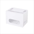White plastic wireless router storage box mounted on a wall with cables routed through internal channels.