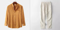 Men's slim fit brown long sleeve shirt and casual pants on a hanger