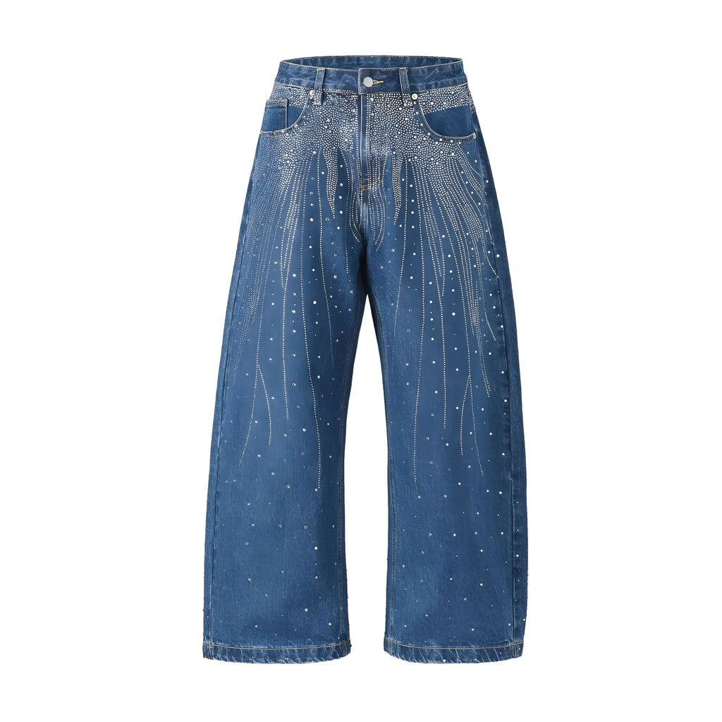 Blue and black loose-fitting wide-leg trousers in European/American sizes 30-36