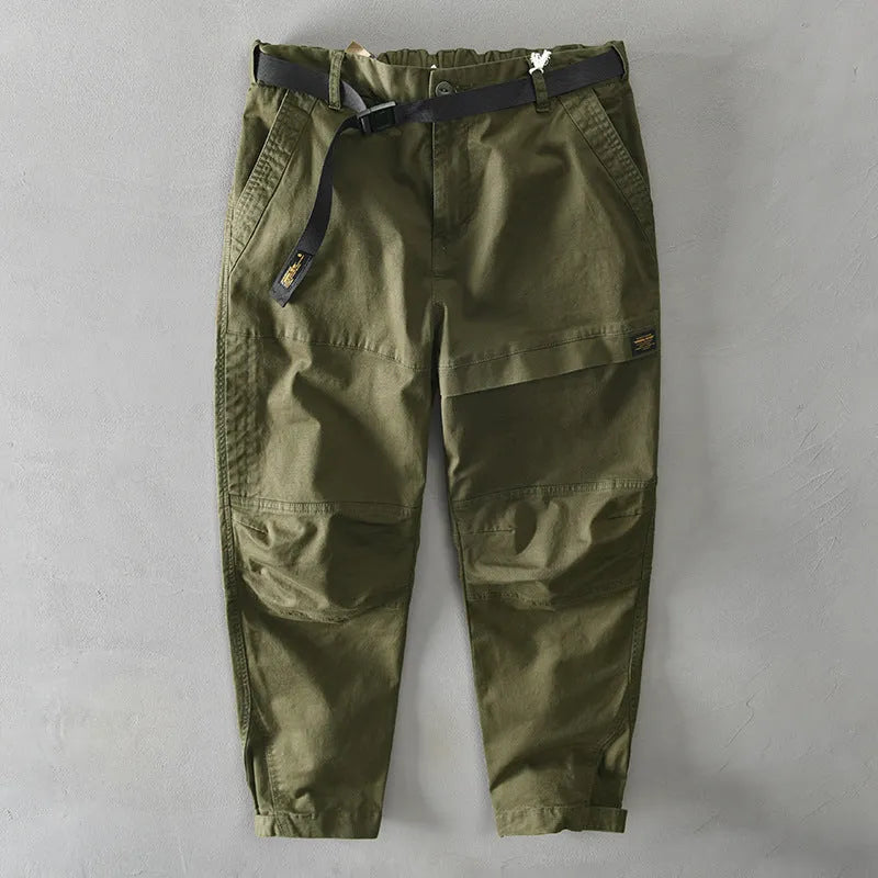 Men's Japanese casual overalls trousers in solid colour with loose fit design