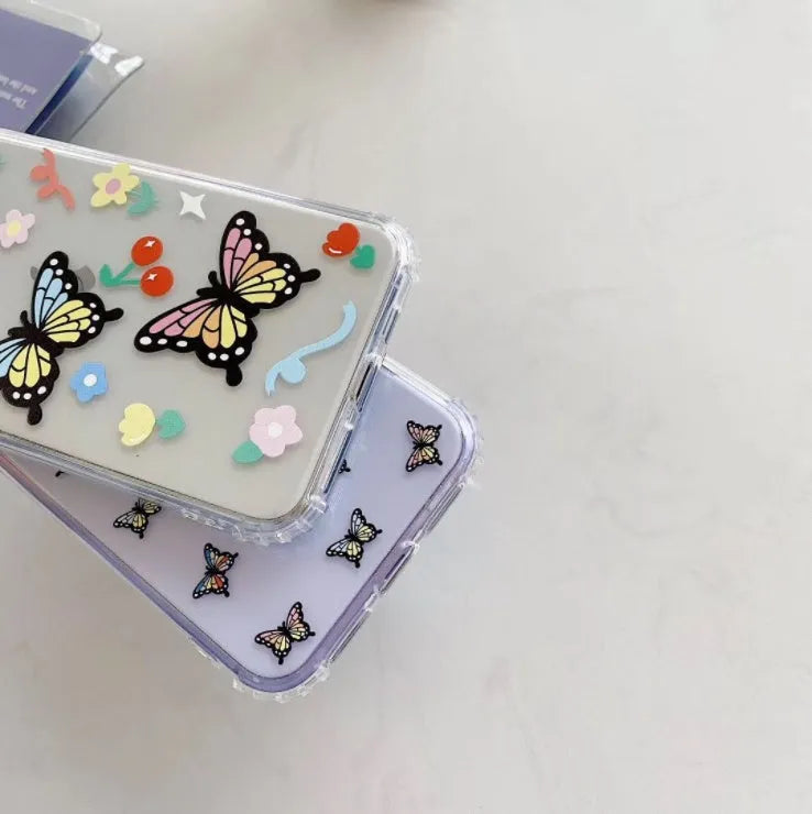 Butterfly phone case in TPU with solid pop element, available in two butterfly colour options for iPhone.