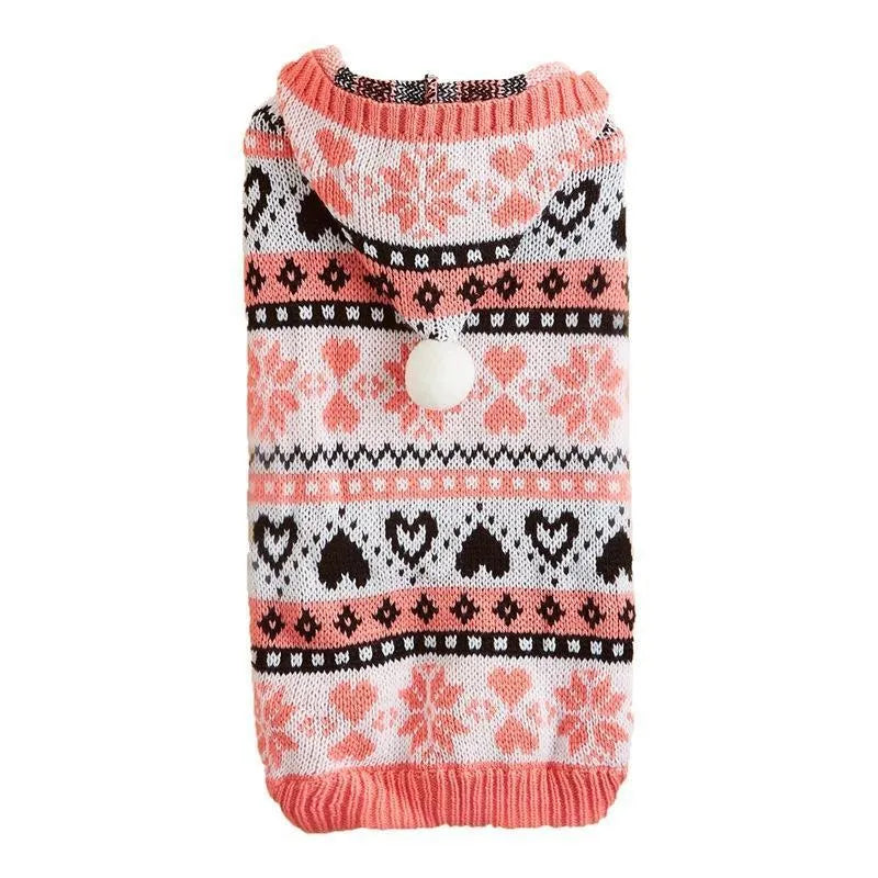 Pink blue grey acrylic dog sweater with snowflake striped camouflage knit pattern for Bardo Bichon pets