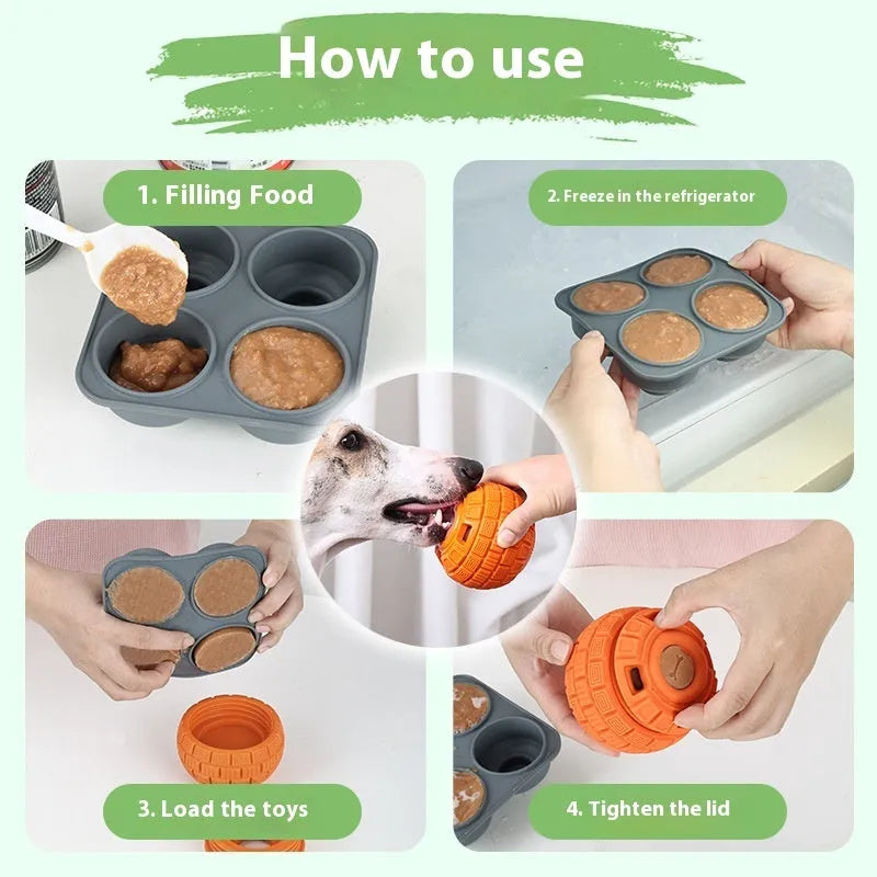Green natural rubber dog treat dispensing ball with dropping function for mental stimulation