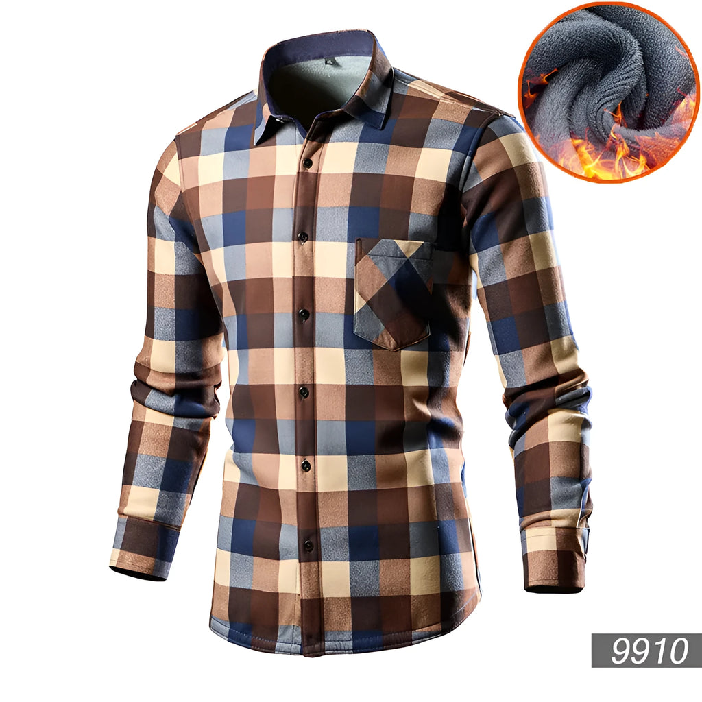 Men's loose fit cardigan shirt with fleece lining in a solid colour.