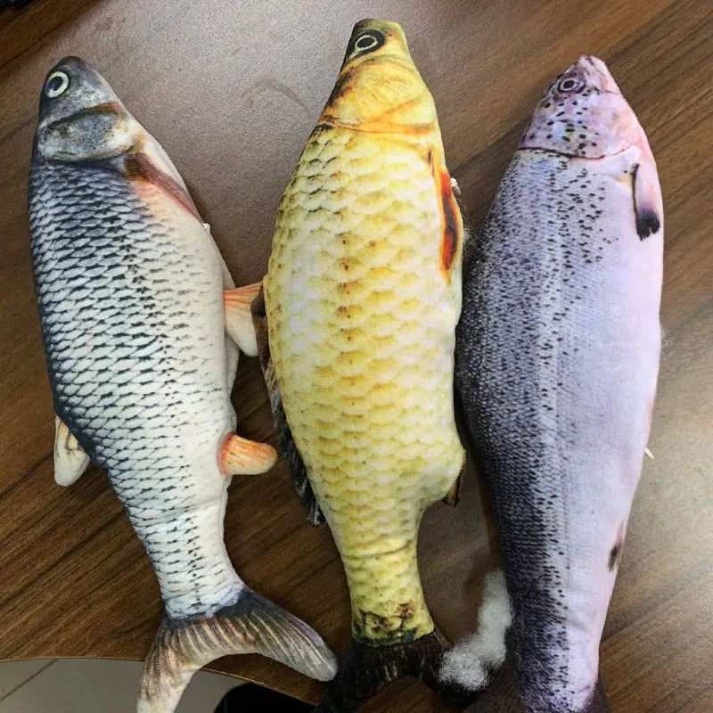 Multicolour 30cm electric jumping fish cat toy with a USB charging cable.