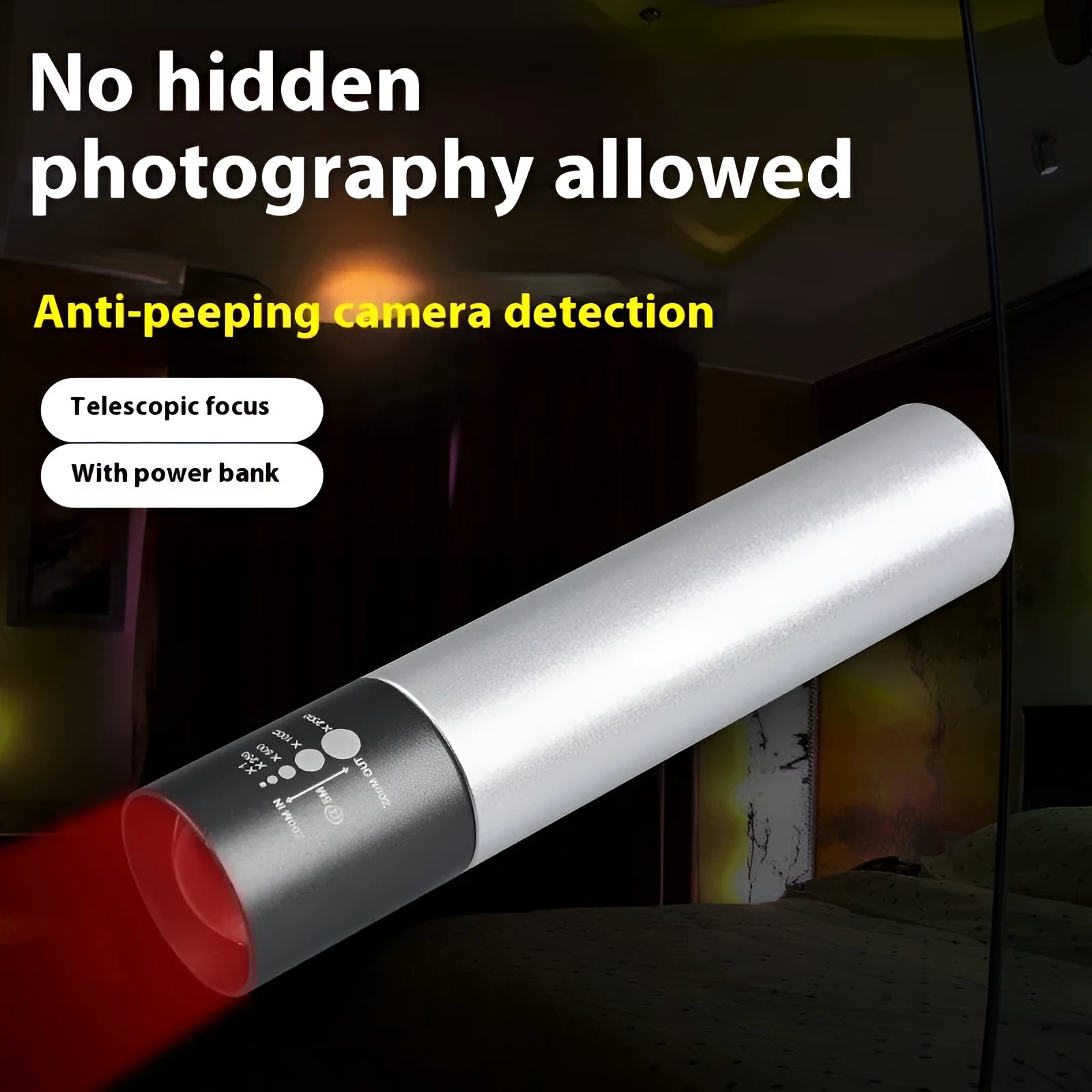 Black and silver portable red light mosquito repellent lamp with USB charging cable