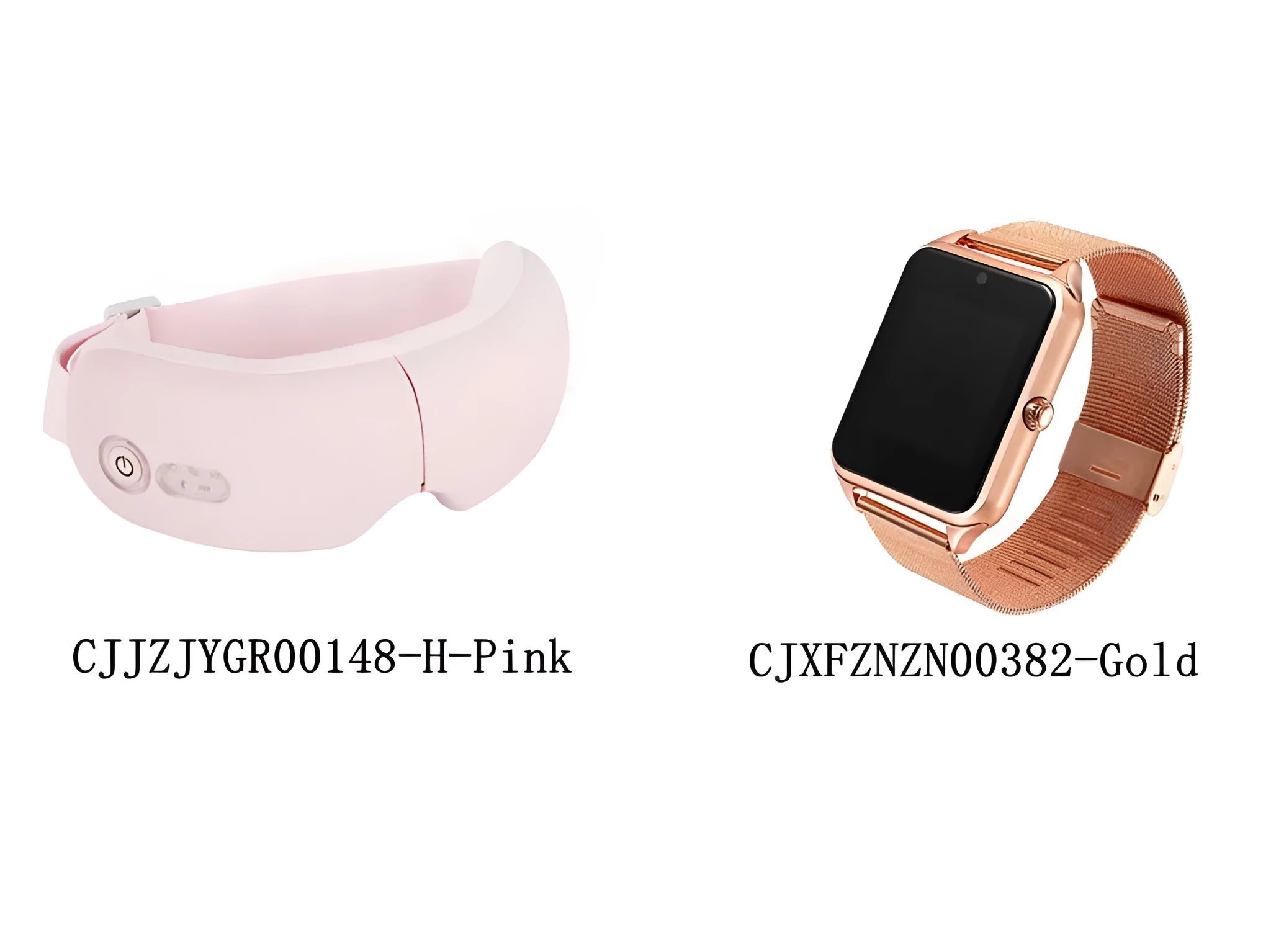 White smart watch connected to a suede cloth eye massager mask with USB cable.