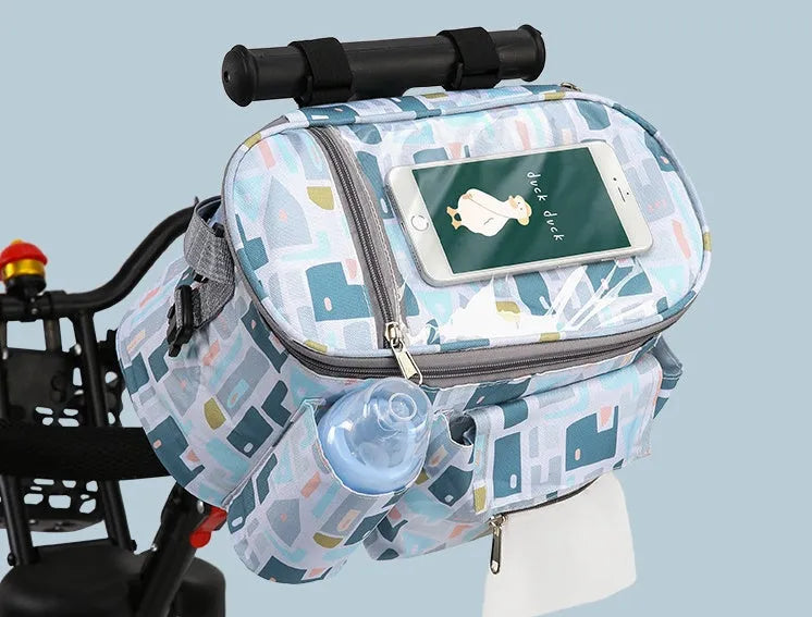 Oxford cloth stroller hang bag in black, blue, green or grey, 30 x 15 x 20 cm, with one shoulder multi-function strap