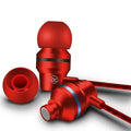 Wired in-ear headphones with microphone on cable, showing 3.5mm plug and silicone ear tips in multiple colour options.
