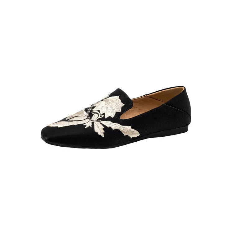Women's retro flat pumps in fabric with pigskin lining and soft bottom construction