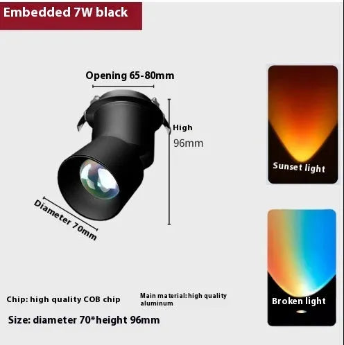 Sunset light wall spotlight with aluminium shell, 220V switch control, open-mounted or embedded 65-80mm fitting