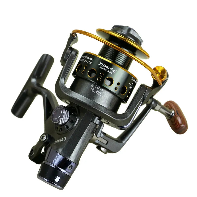 MG30-60 double brake fishing reel with full metal wire cup, folding rocker arm and wooden handle