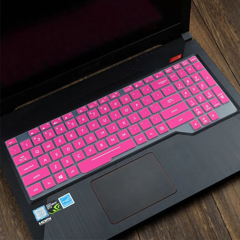 ASUS Flight laptop keyboard protective film cover in gradient blue colour on a keyboard.