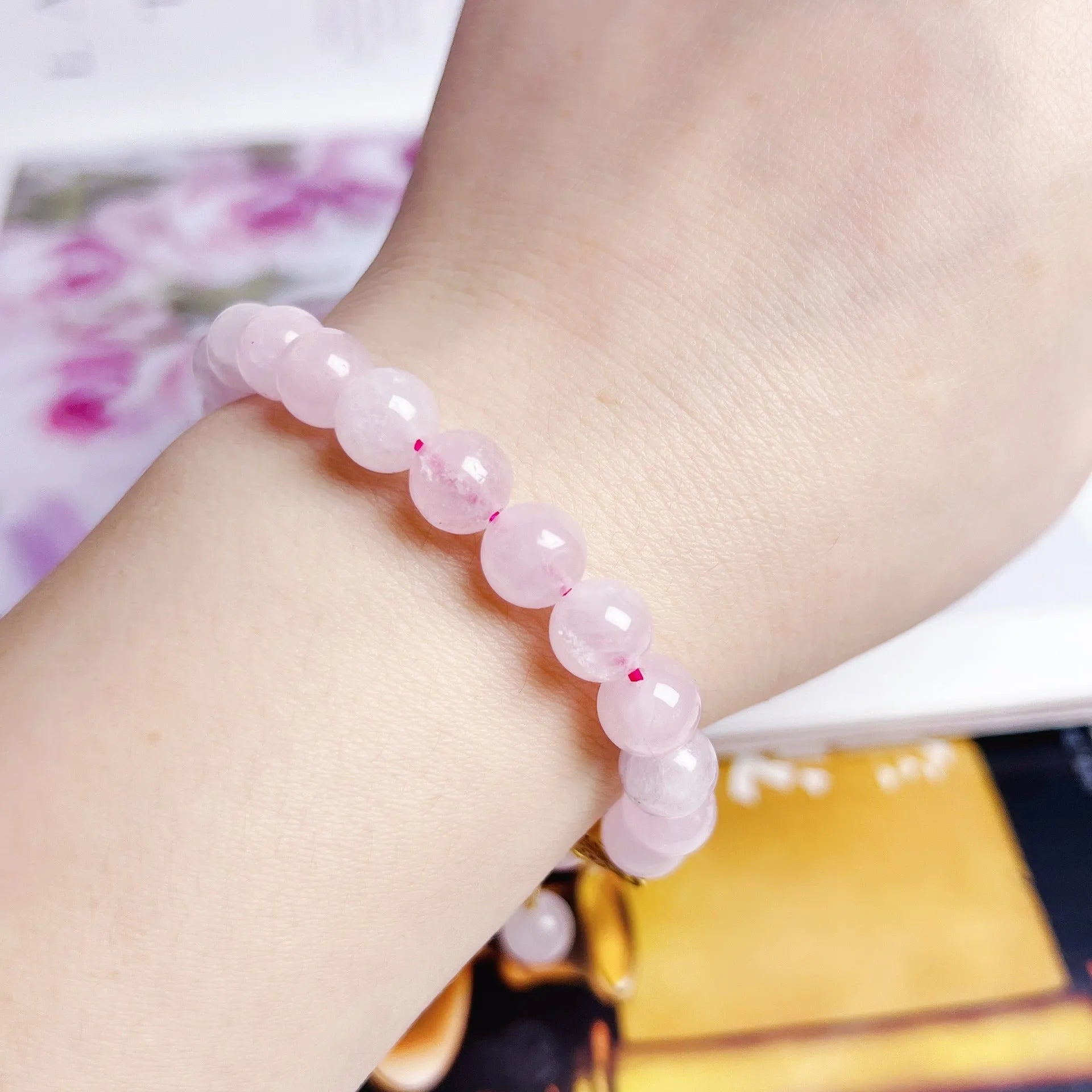 Pink Chinese crystal bracelet with peach blossom design for women's jewellery