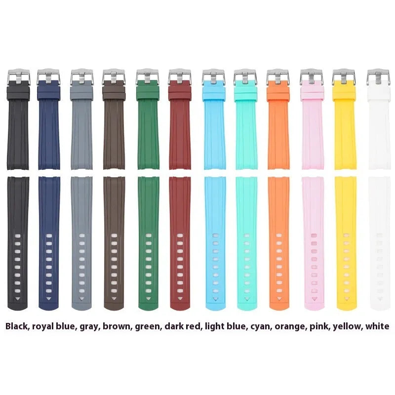 20mm original style watch strap with silver buckle in multiple colour options including black, blue, green, and pink.