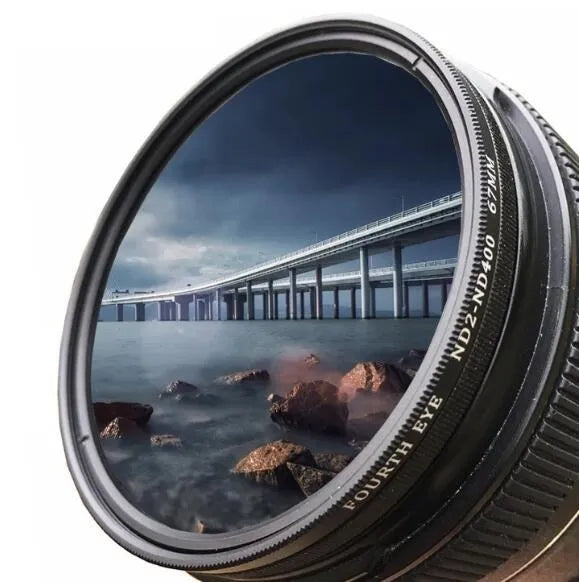 Adjustable multi-diameter camera ND filter set with ND-2, ND-4, ND-8, and ND-400 filters for light reduction