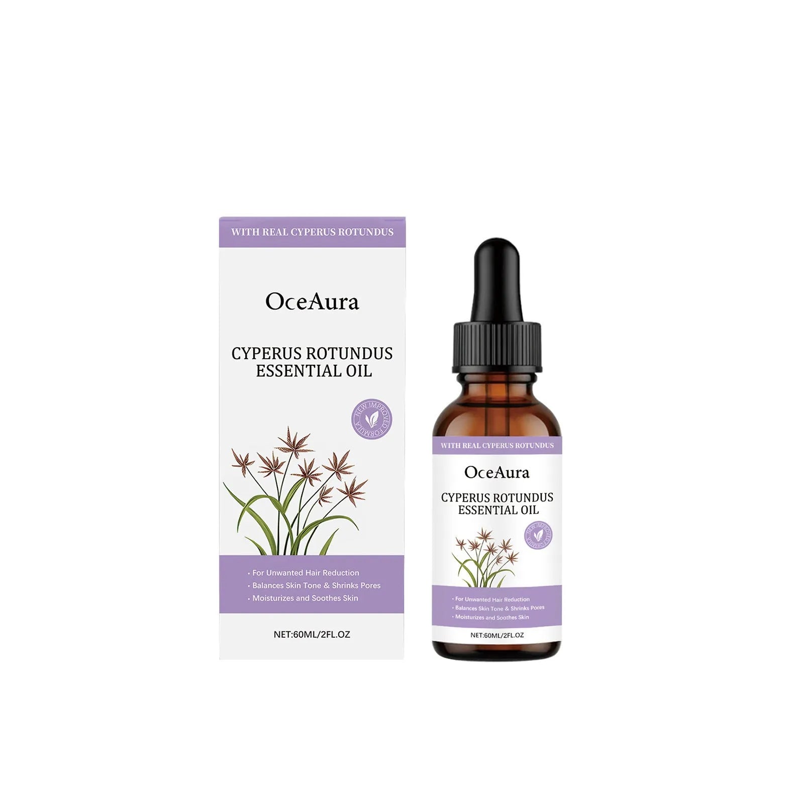 60ml bottle of fragrant hair removal treatment oil with botanical extracts for post-hair removal skin softening