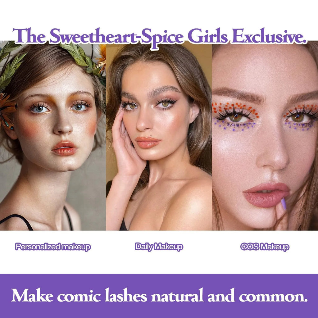 Pack of 5 pairs of black manga false eyelashes in three natural wispy styles 007, 008, 009 for cosplay.