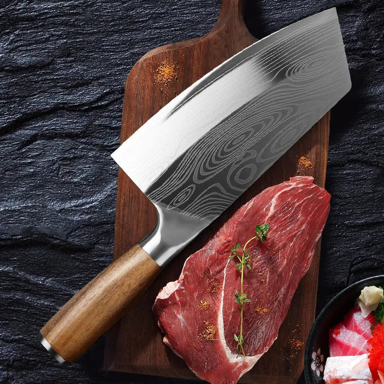 Stainless steel kitchen knife with 320mm blade, 2.3mm thickness, and 40cr13 steel construction