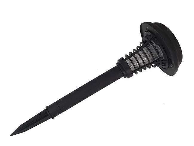 Black solar insect killing lamp with UV purple light and white LED, 42cm tall with 14cm diameter head