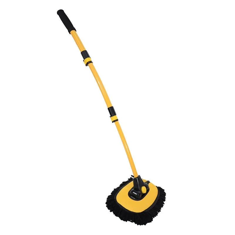 Telescopic curved aluminium car cleaning brush with chenille head in yellow or blue colour options