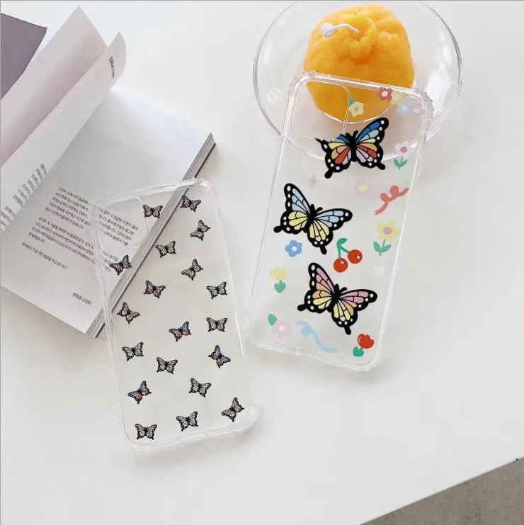 Butterfly phone case in TPU with solid pop element, available in two butterfly colour options for iPhone.