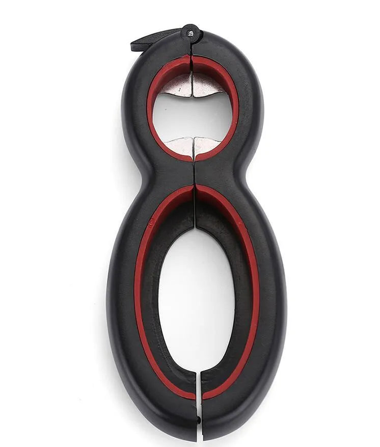 Multifunctional easy opener six in one bottle can opener with grey colour and ergonomic grip