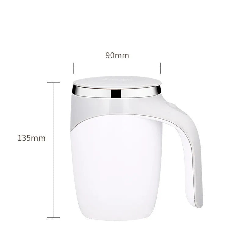 White rechargeable automatic magnetic stirring cup with stainless steel interior