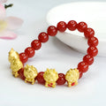 Natural red agate bracelet with carved Five Blessing Dragon motif measuring approximately 8mm diameter