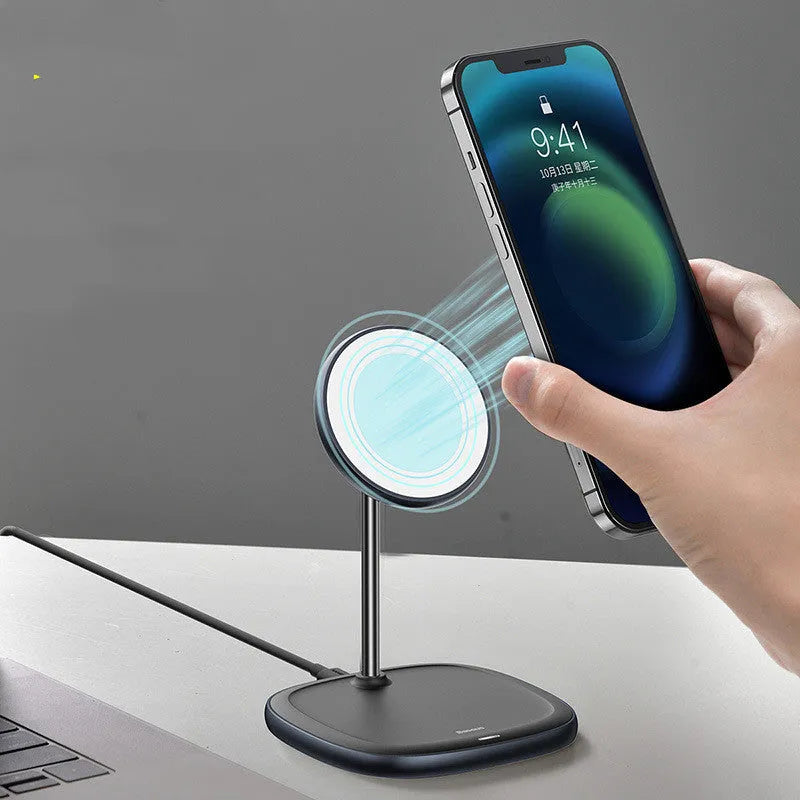 Swan magnetic desktop stand wireless charger for iPhone 12 series in black or white with Type-C cable