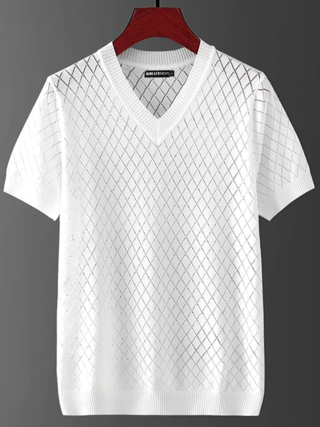 Men's ice silk t-shirt with Korean style cut-out design in black and white colours, available in sizes M to XXXL